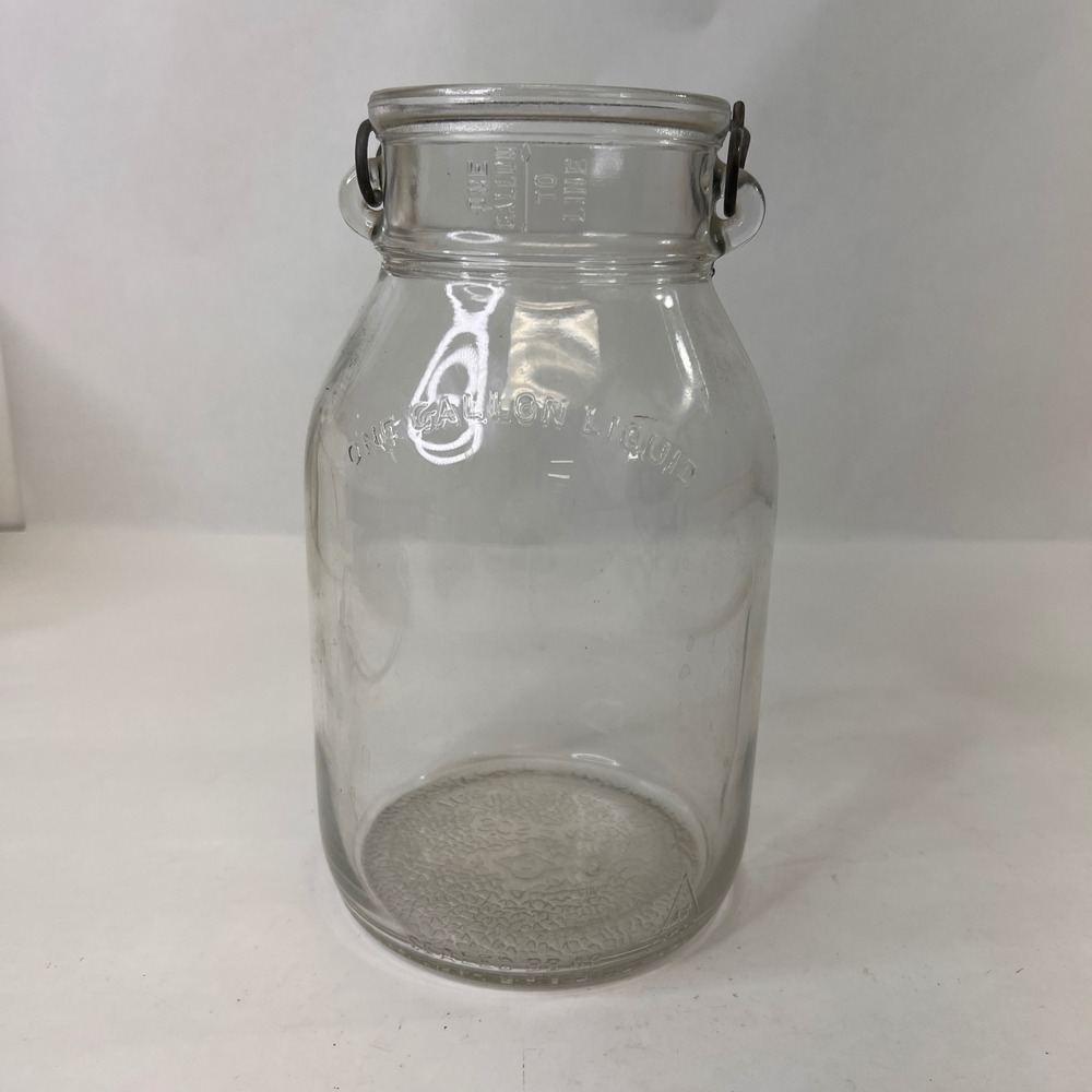 Vintage Owens Illinois One Gallon Glass Milk Bottle Jar Wire Bail Handle